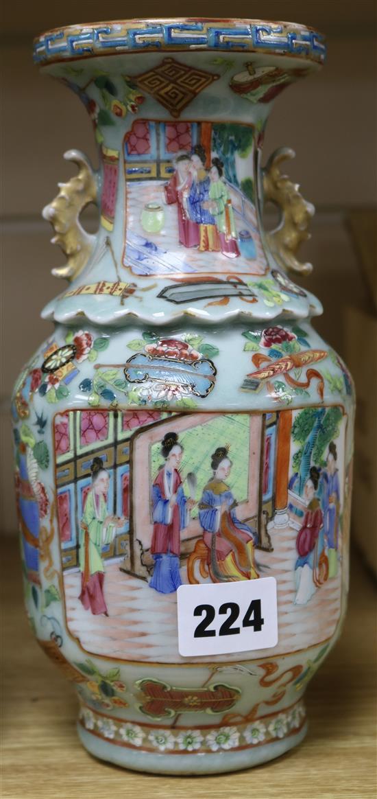A late 19th century Canton famille rose vase, 23cm